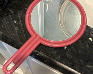 Vintage Pink Plastic Hand Mirror