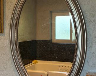 Oval Beaded Wall Mirror with Silver Finish