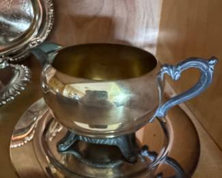 Silver-Plated Creamer and Salt & Pepper Set with Trays