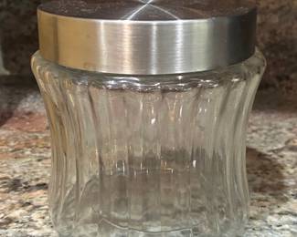 Vintage Ribbed Glass Sugar Dispenser with Twist Metal Lid