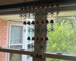 Vintage Metal Snowflake and Bell Holiday Wall Hanging with Cross