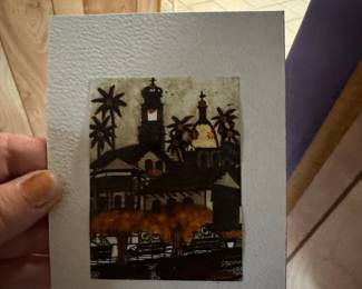 Small Architectural Etching or Print of a Mission Scene