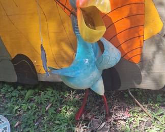 Metal Pelican Garden Statue with Fishing Rod