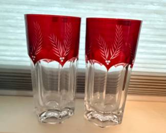 Bohemian Ruby Cut-to-Clear Glass Tumblers