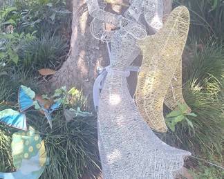 Lighted Wire Mesh Angel Christmas Yard Decoration with Trumpet