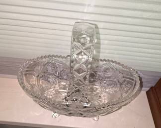 Crystal Cut Glass Basket with Handle