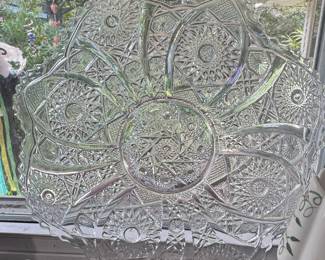 American Brilliant Cut Glass Platter in Hobstar and Fan Pattern