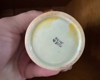 Vintage Ombre Glazed Ceramic Vase with Scroll Handles - Made in Japan