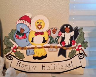 Hand-Painted Wooden Holiday Bird Sign