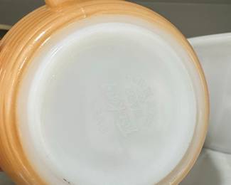 Fire-King Peach Luster Beehive Handled Soup Bowl