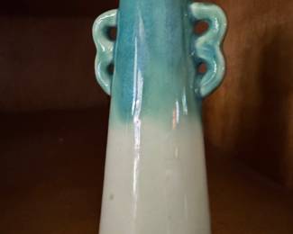 Vintage Ombre Glazed Ceramic Vase with Scroll Handles - Made in Japan