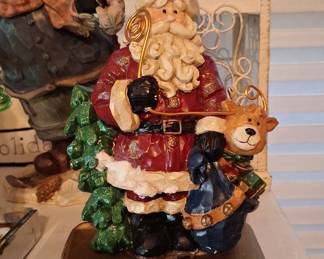 Santa Claus Stocking Holder with Bear and Christmas Tree