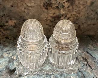 Vintage Cut Glass Salt and Pepper Shaker Set with Tray