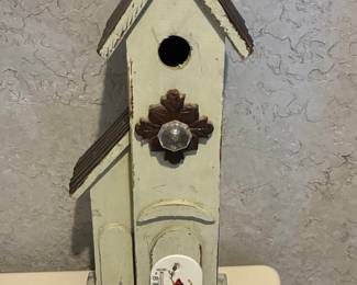 Decorative Wooden Birdhouse with Cardinal Thermometer