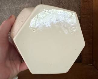 White Glazed Hexagonal Ginger Jar with Floral Relief