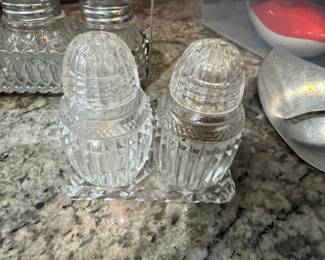 Vintage Cut Glass Salt and Pepper Shaker Set with Matching Base