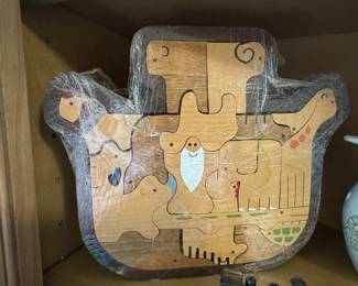 Vintage Hand-Cut Wooden Noah's Ark Puzzle