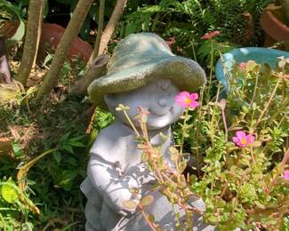 Vintage Concrete Garden Statue - Girl in Hat