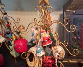 Gold-Tone Metal Ornament Display Tree with Star Topper