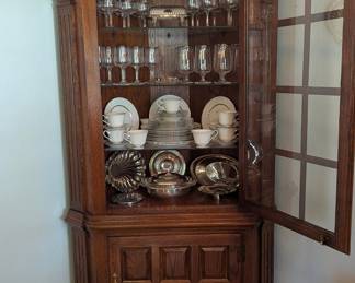 Traditional Oak Corner Curio Cabinet