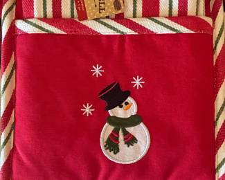 Sleigh Bell Bistro Snowman Pot Holder and Towel Set