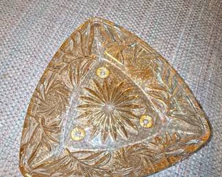 Vintage Hazel Atlas Amber Glass Pinwheel Starburst Triangular Dish