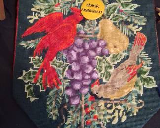 Vintage Needlepoint Cardinal & Holly Wall Hanging