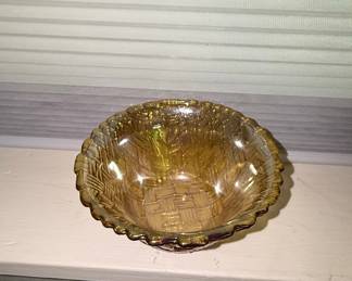 Indiana Glass Marigold Carnival Glass Weavetex Basket Weave Bowl
