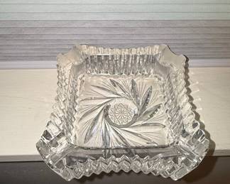 Vintage American Brilliant Period Style Cut Glass Ashtray with Starburst Motif