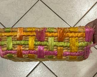 Vintage Hand-Woven Raffia Casserole Holder with Glass Insert - Hand Made Philippines