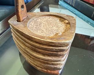Vintage Mid Century Teak Wood Coaster Set with Holder