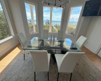 Tonin Casa Wave Extending Glass Table with 6 Leather Bontempi Chairs