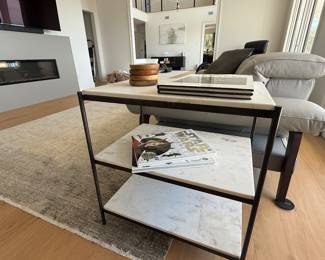 Iron and marble three tiered table