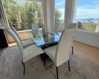 Tonin Casa Wave Extending Glass Table with 6 Leather Bontempi Chairs