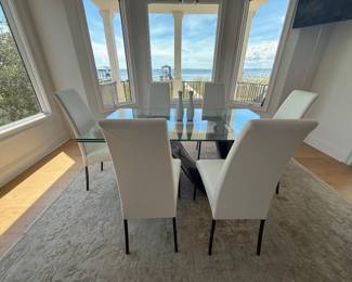 Tonin Casa Wave Extending Glass Table with 6 Leather Bontempi Chairs