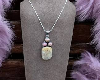 Rhodochrosite And Rock Fossil Necklace