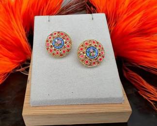 Vintage Micro Mosaic Millefiori Clip On Earrings
