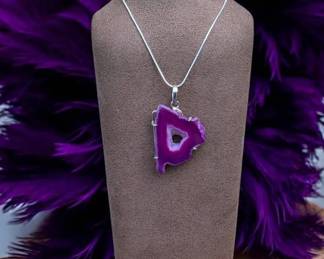 Purple Botswana Druzy Slice Necklace