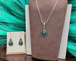 Copper Chrysocolla Teardrop Necklace Earring Set