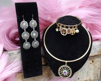 Boho Celestial Jewelry Set Sun Pendant Necklace Tree of Life Charm Bracelet Dangle Earrings