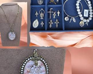 Religious Jewelry Lot Necklace, Pendants, Charms Bracelets