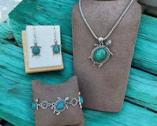 Turtle Jewelry Set Matching Necklace, Earrings Bracelet