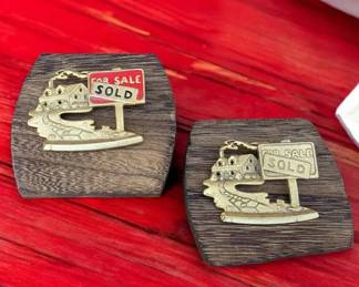 Vintage AJC Gold Tone Real Estate SOLD Brooches