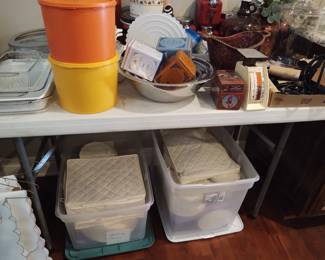 Full set of china (under table), Tupperware