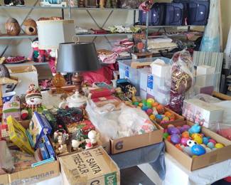 Old hat boxes, holiday decor, misc.