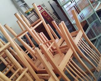 Dining table with six cushioned chairs