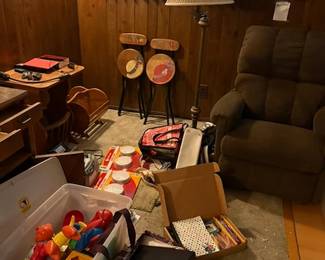 Recliner, toys, familyroom furniture