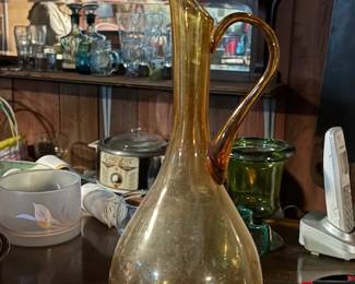 intage mid-century amber art glass ewer or pitcher-possibly Italian