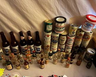 Beer can and bottle collection (also many airplane splits of liquor - empty)