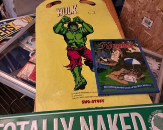 Hulk sled (70's) New Glarus sign and cool Hamms beer mirror